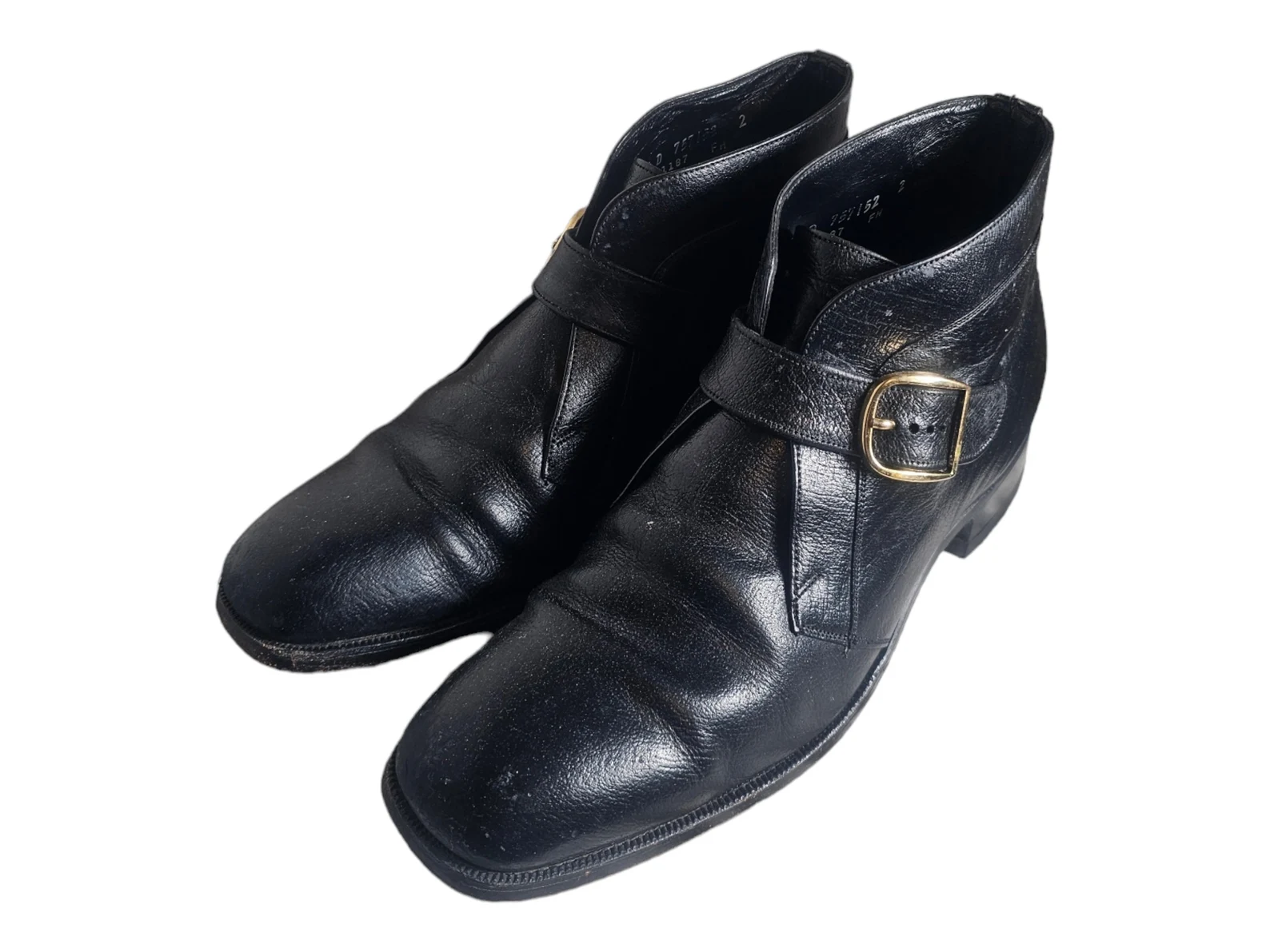 Vintage FLORSHEIM IMPERIAL Black Mens Ankle Buckle Leather Boots Size 10.5 D - Image 7