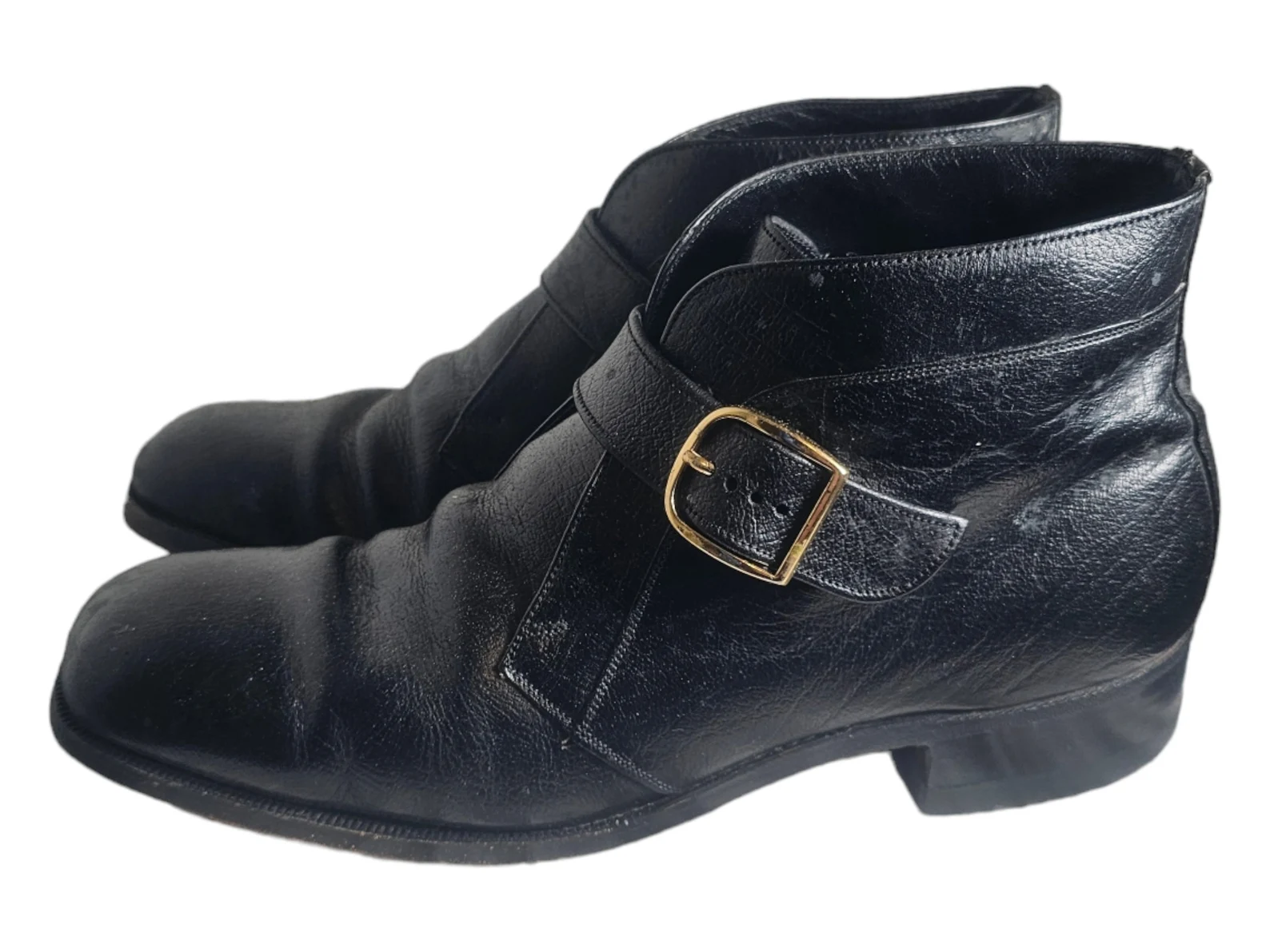 Vintage FLORSHEIM IMPERIAL Black Mens Ankle Buckle Leather Boots Size 10.5 D - Image 8