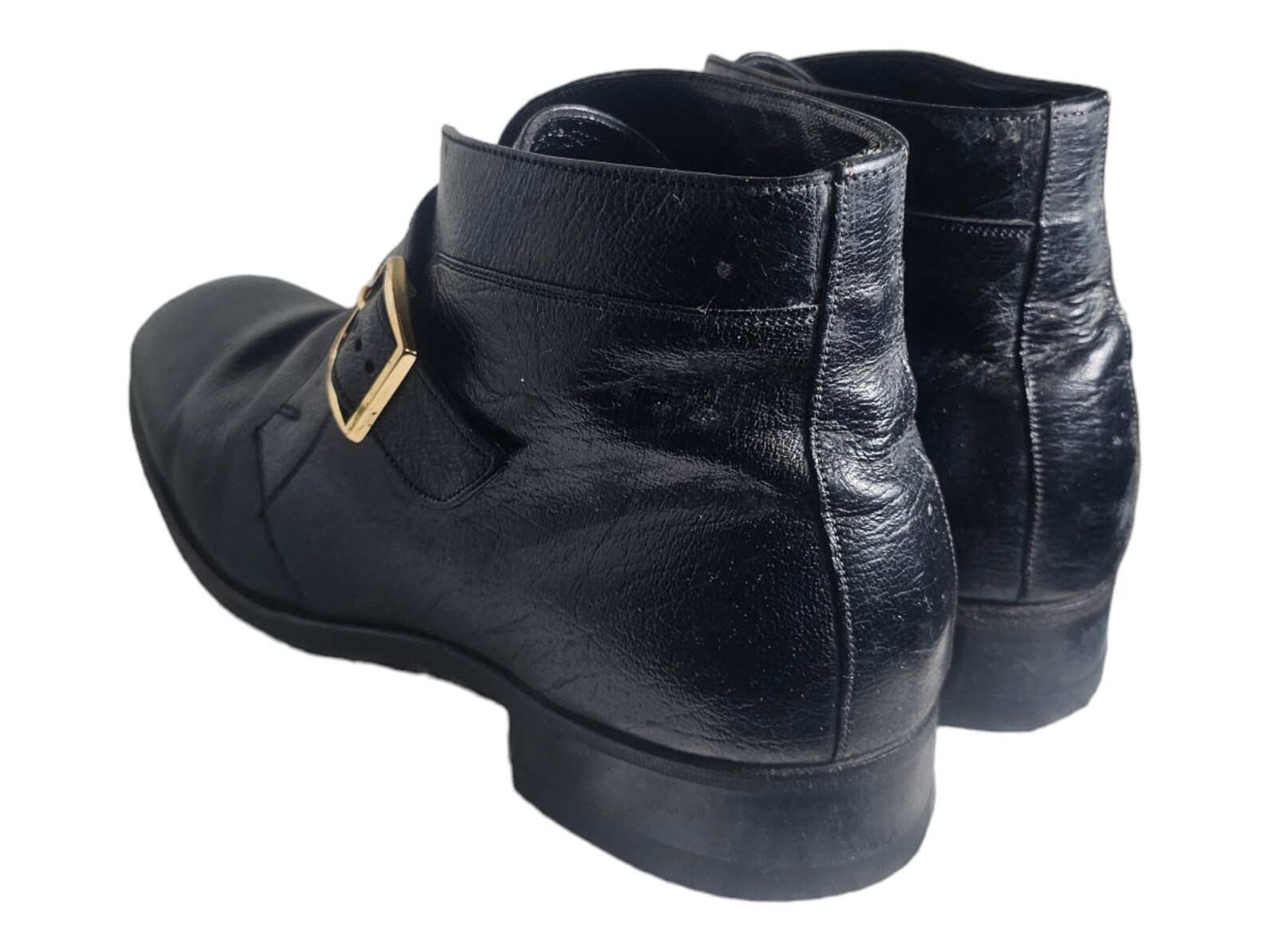 Vintage FLORSHEIM IMPERIAL Black Mens Ankle Buckle Leather Boots Size 10.5 D - Image 4
