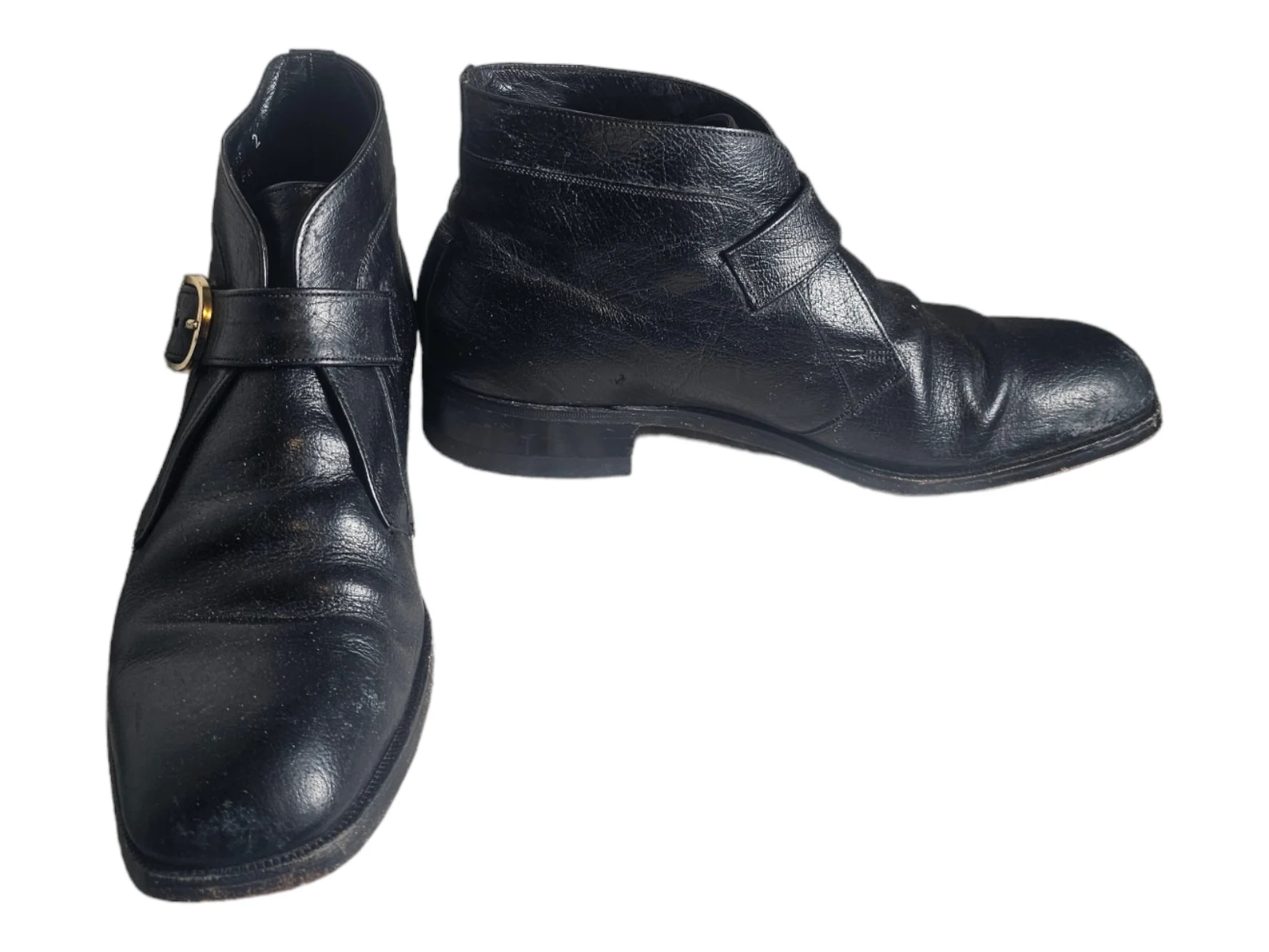 Vintage FLORSHEIM IMPERIAL Black Mens Ankle Buckle Leather Boots Size 10.5 D - Image 10