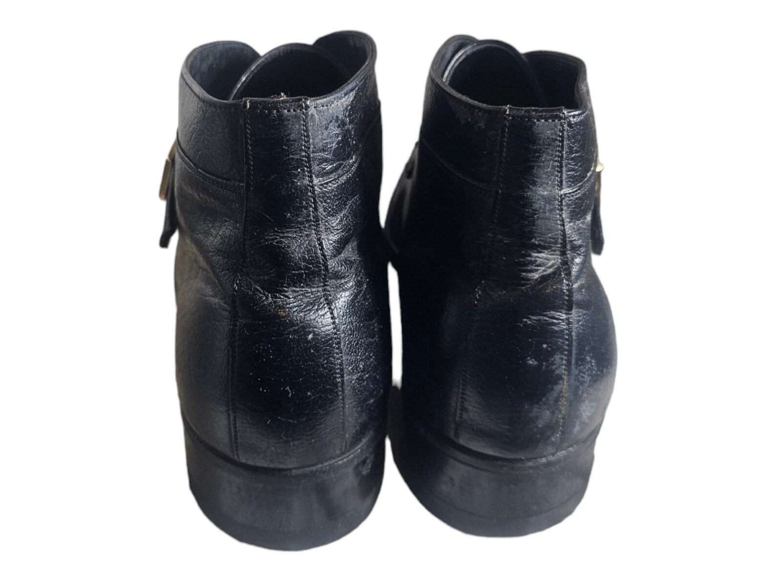 Vintage FLORSHEIM IMPERIAL Black Mens Ankle Buckle Leather Boots Size 10.5 D - Image 5