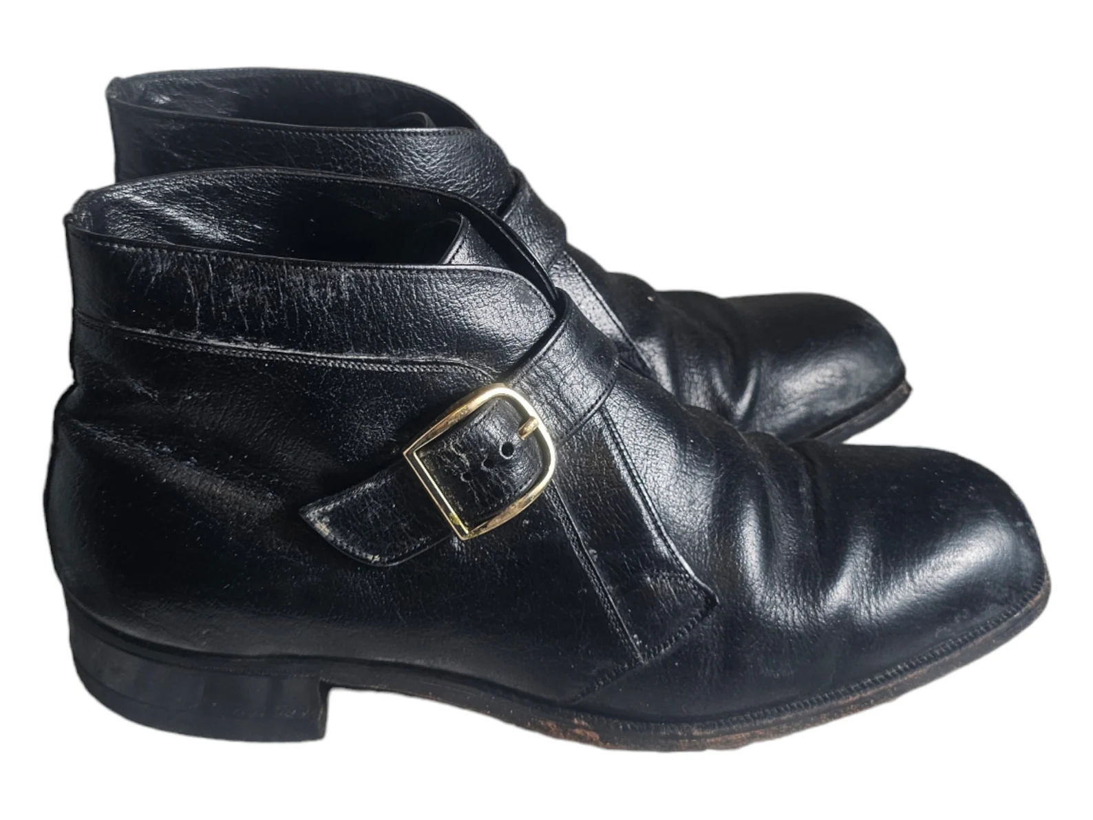 Vintage FLORSHEIM IMPERIAL Black Mens Ankle Buckle Leather Boots Size 10.5 D - Image 9