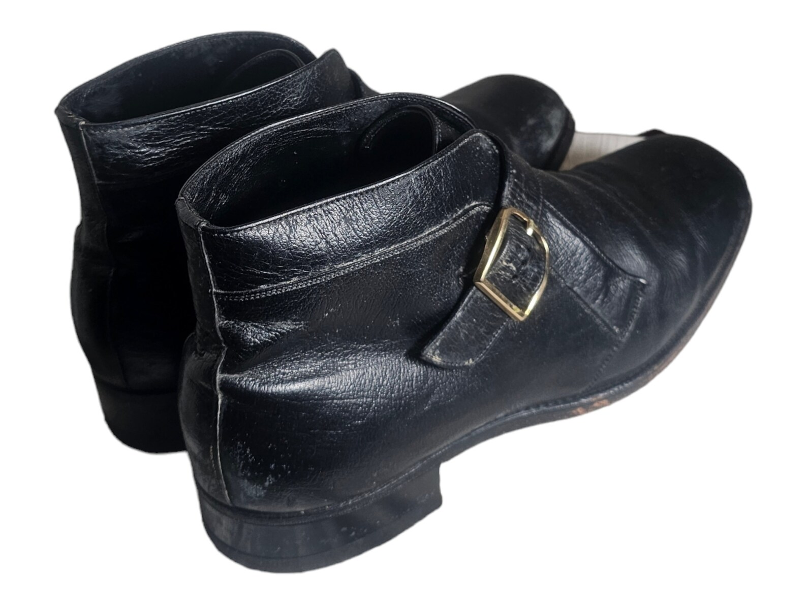 Vintage FLORSHEIM IMPERIAL Black Mens Ankle Buckle Leather Boots Size 10.5 D - Image 3