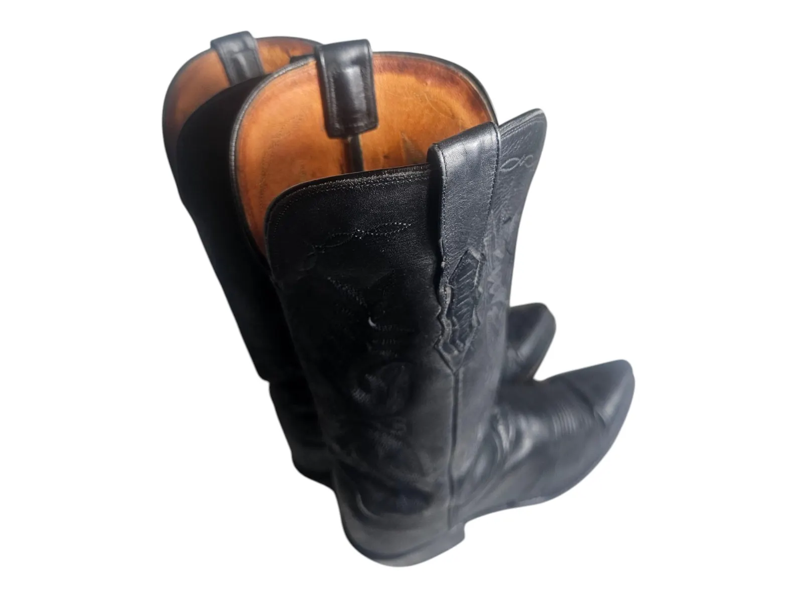 LUCCHESE Women's Cowboy Western Boots Snip Toe Soft Black on Black Leather Size 6B- 85428 - Image 6