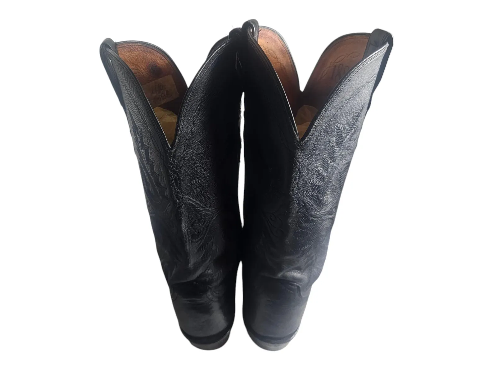 LUCCHESE Women's Cowboy Western Boots Snip Toe Soft Black on Black Leather Size 6B- 85428 - Image 5