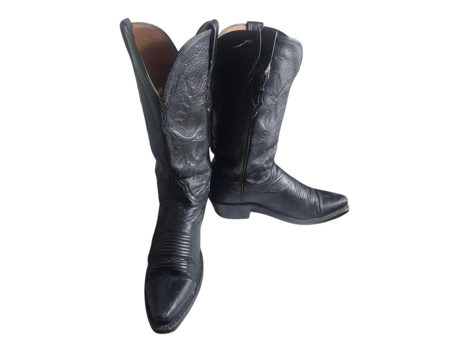 LUCCHESE Women's Cowboy Western Boots Snip Toe Soft Black on Black Leather Size 6B- 85428 - Image 10