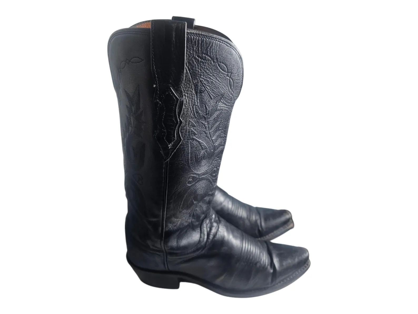 LUCCHESE Women's Cowboy Western Boots Snip Toe Soft Black on Black Leather Size 6B- 85428 - Image 7