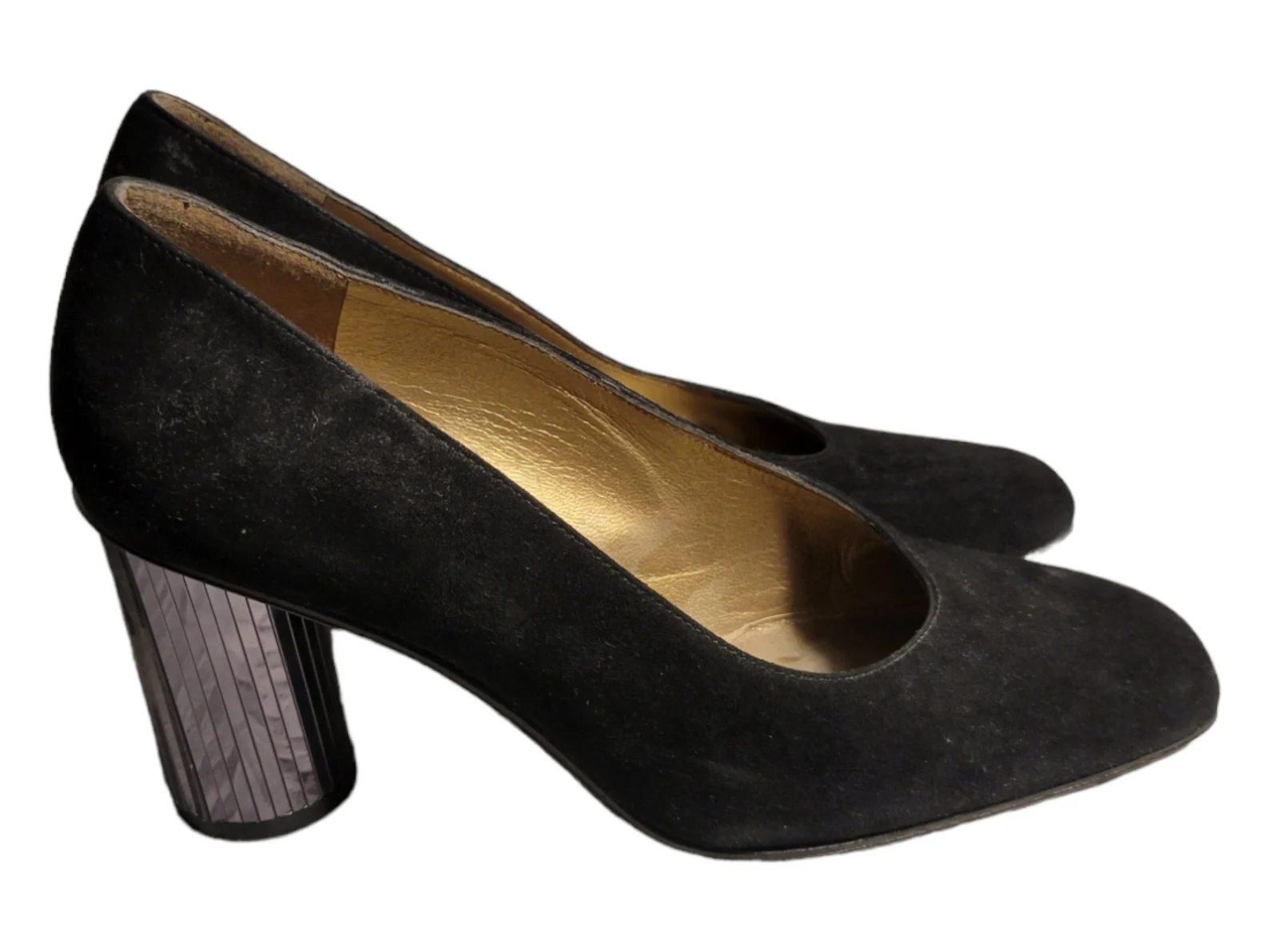Stuart Weitzman 5 B Vintage Suede Pumps with Mirrored Heel BLACK Made In Italy - Image 2