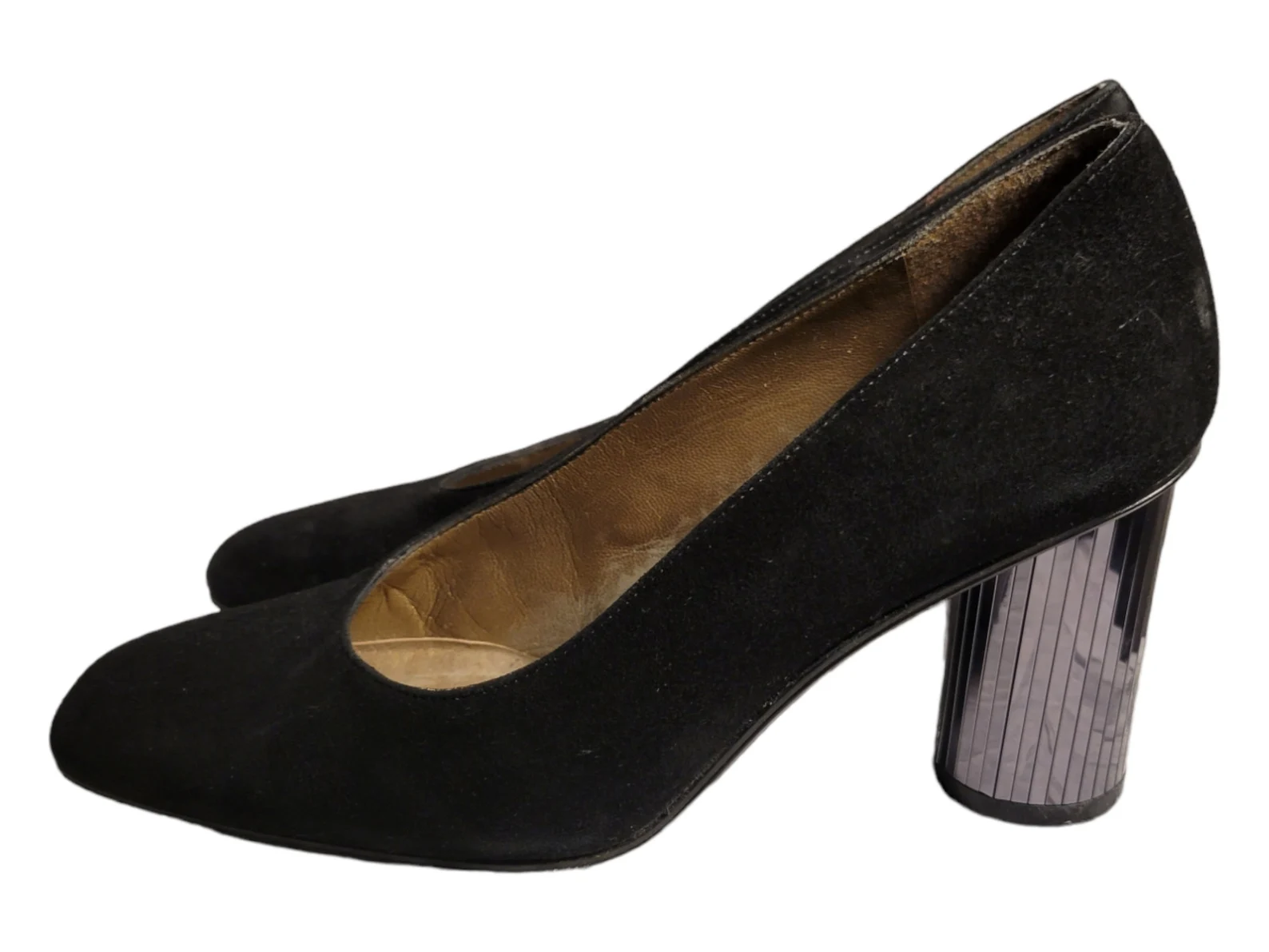 Stuart Weitzman 5 B Vintage Suede Pumps with Mirrored Heel BLACK Made In Italy - Image 8