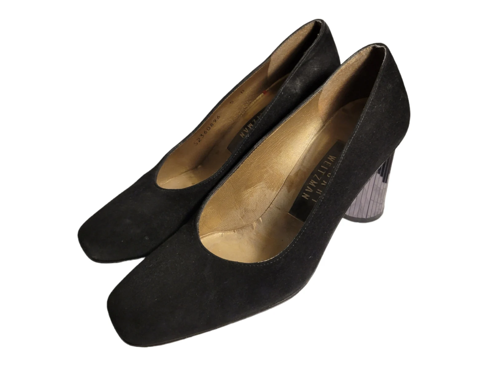 Stuart Weitzman 5 B Vintage Suede Pumps with Mirrored Heel BLACK Made In Italy - Image 3