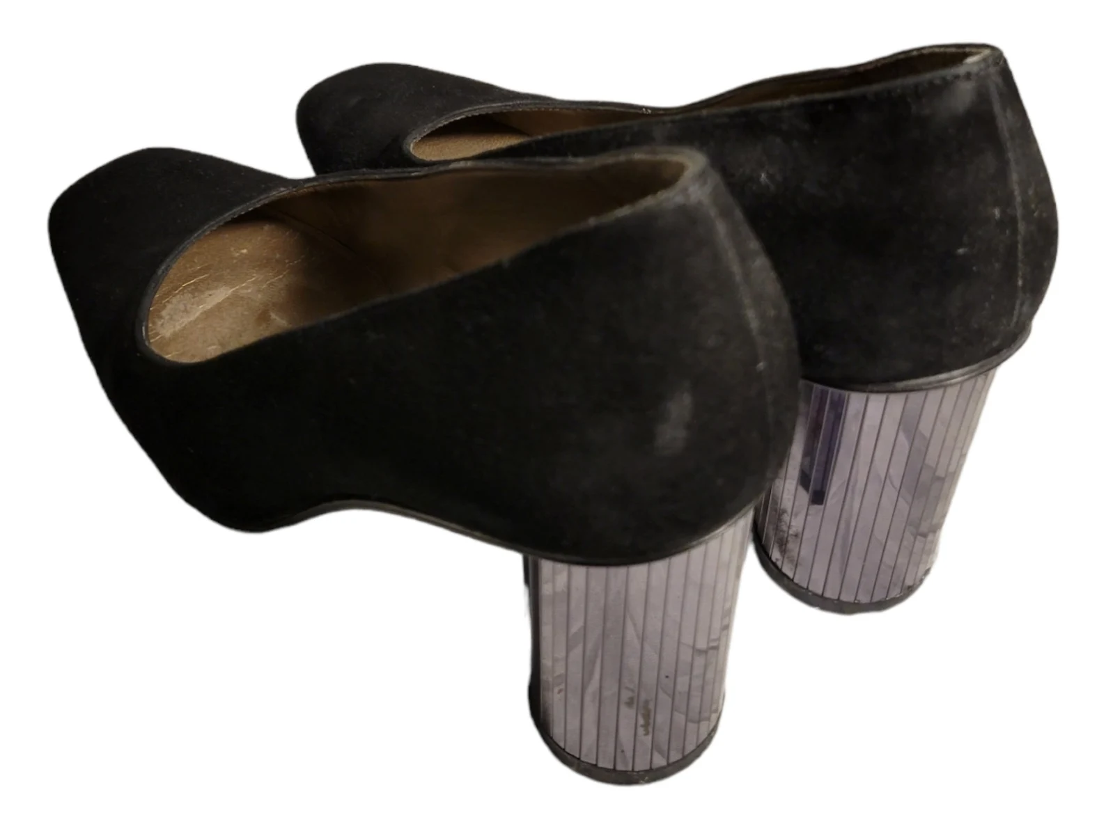 Stuart Weitzman 5 B Vintage Suede Pumps with Mirrored Heel BLACK Made In Italy - Image 5