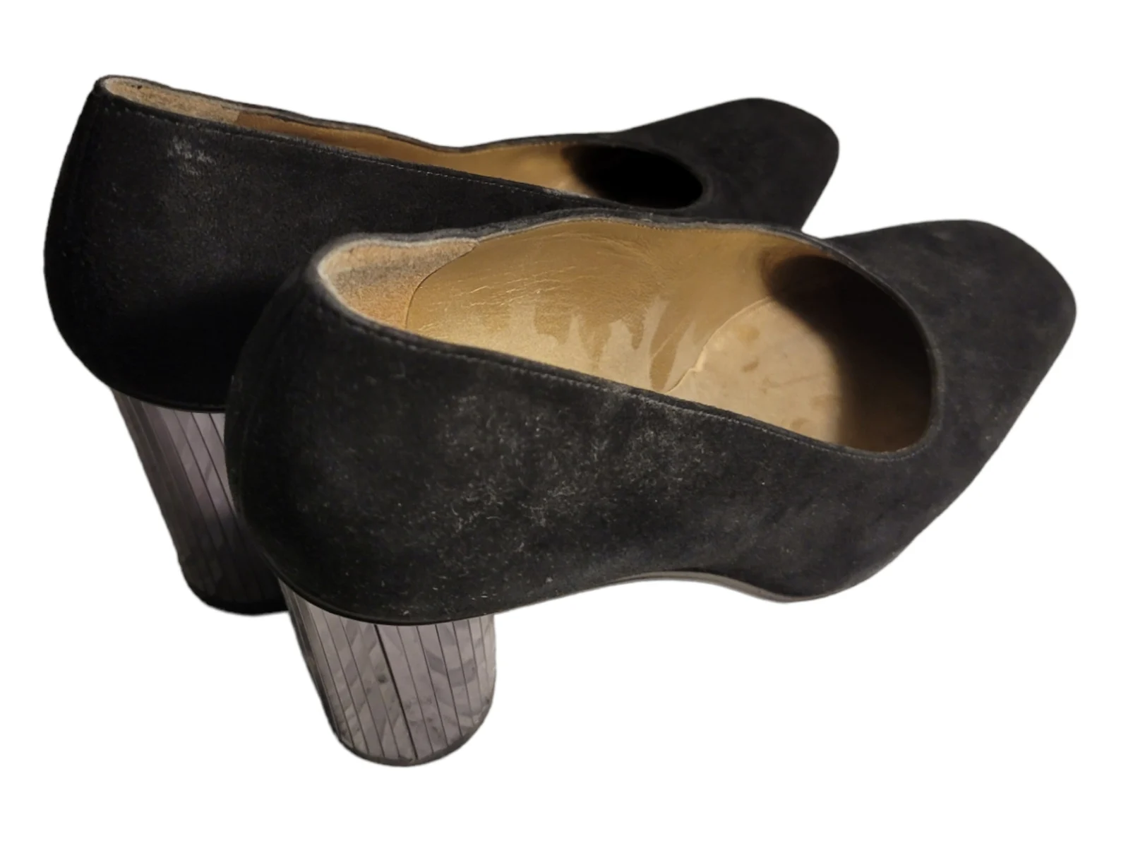 Stuart Weitzman 5 B Vintage Suede Pumps with Mirrored Heel BLACK Made In Italy - Image 6