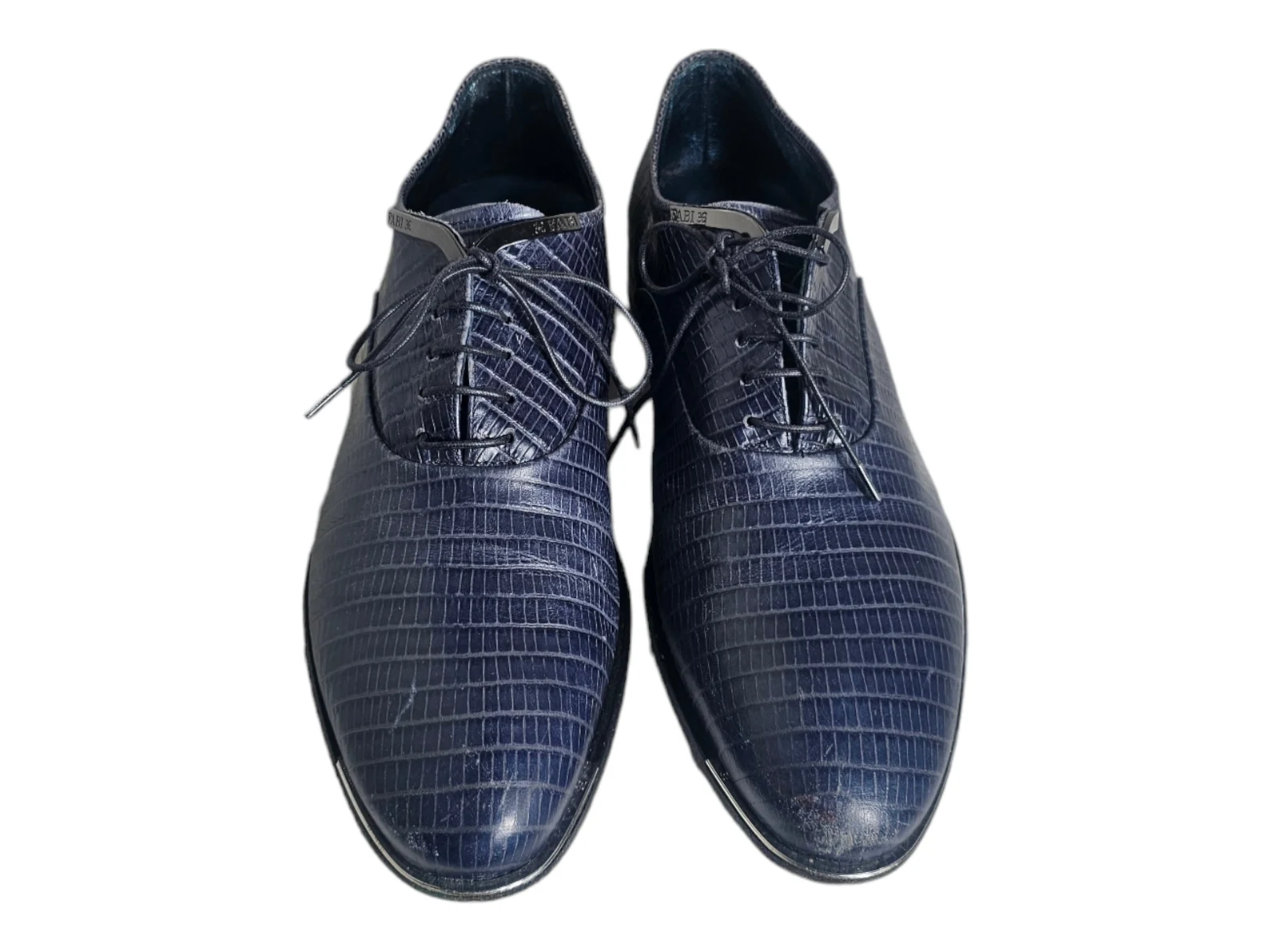 Fabi Derby Oxfords Men's Exotic Print Leather Navy Blue Shoes Italy Size EU 40 US 7 - Image 8