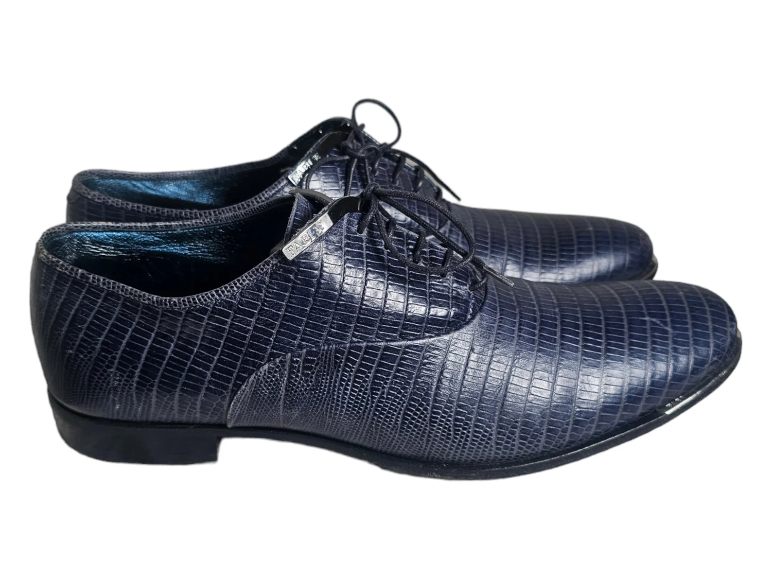 Fabi Derby Oxfords Men's Exotic Print Leather Navy Blue Shoes Italy Size EU 40 US 7 - Image 2