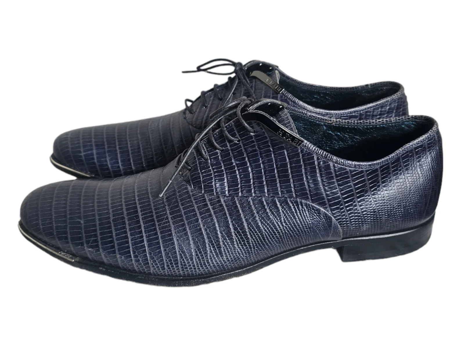 Fabi Derby Oxfords Men's Exotic Print Leather Navy Blue Shoes Italy Size EU 40 US 7 - Image 3