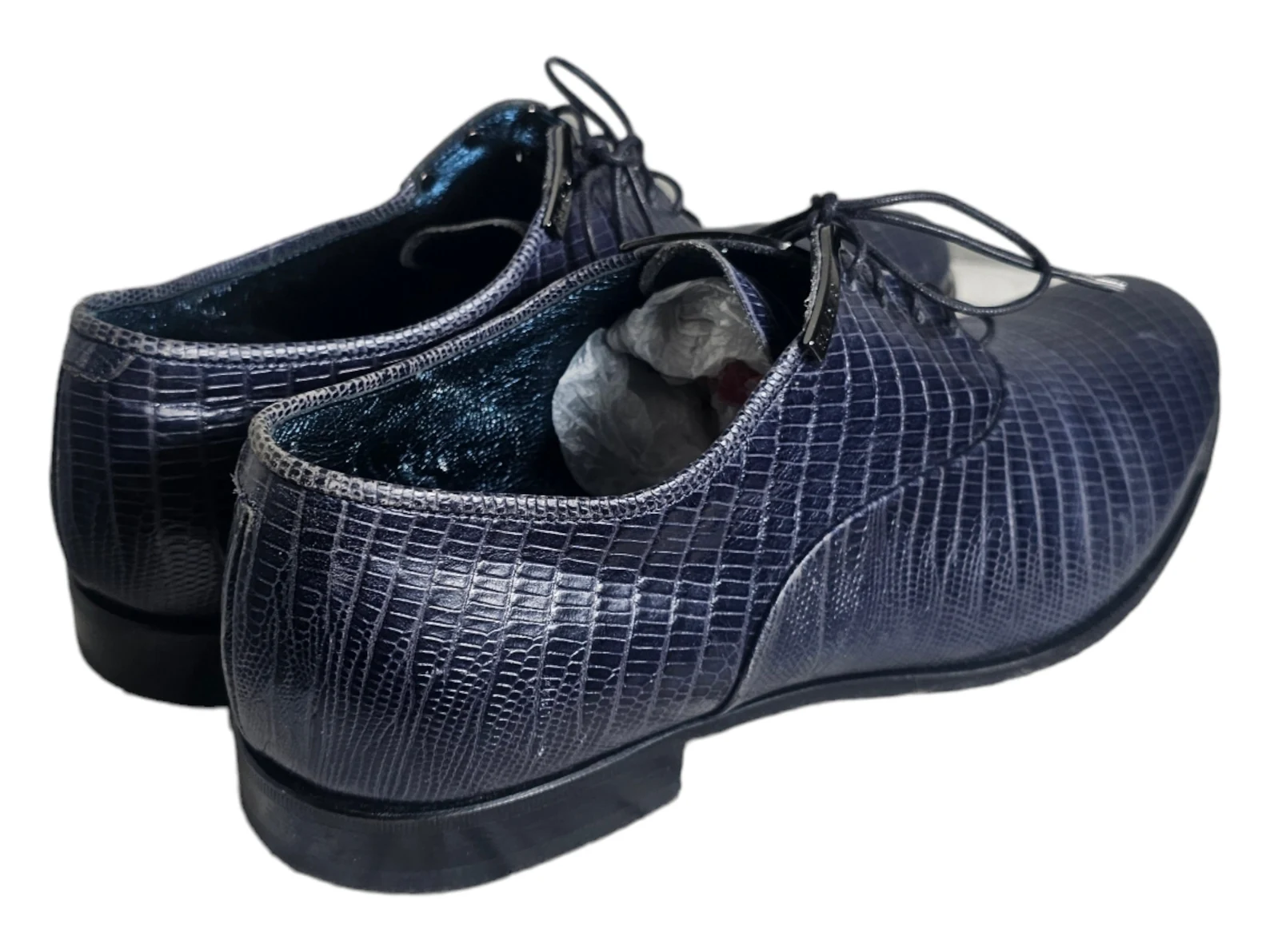 Fabi Derby Oxfords Men's Exotic Print Leather Navy Blue Shoes Italy Size EU 40 US 7 - Image 4