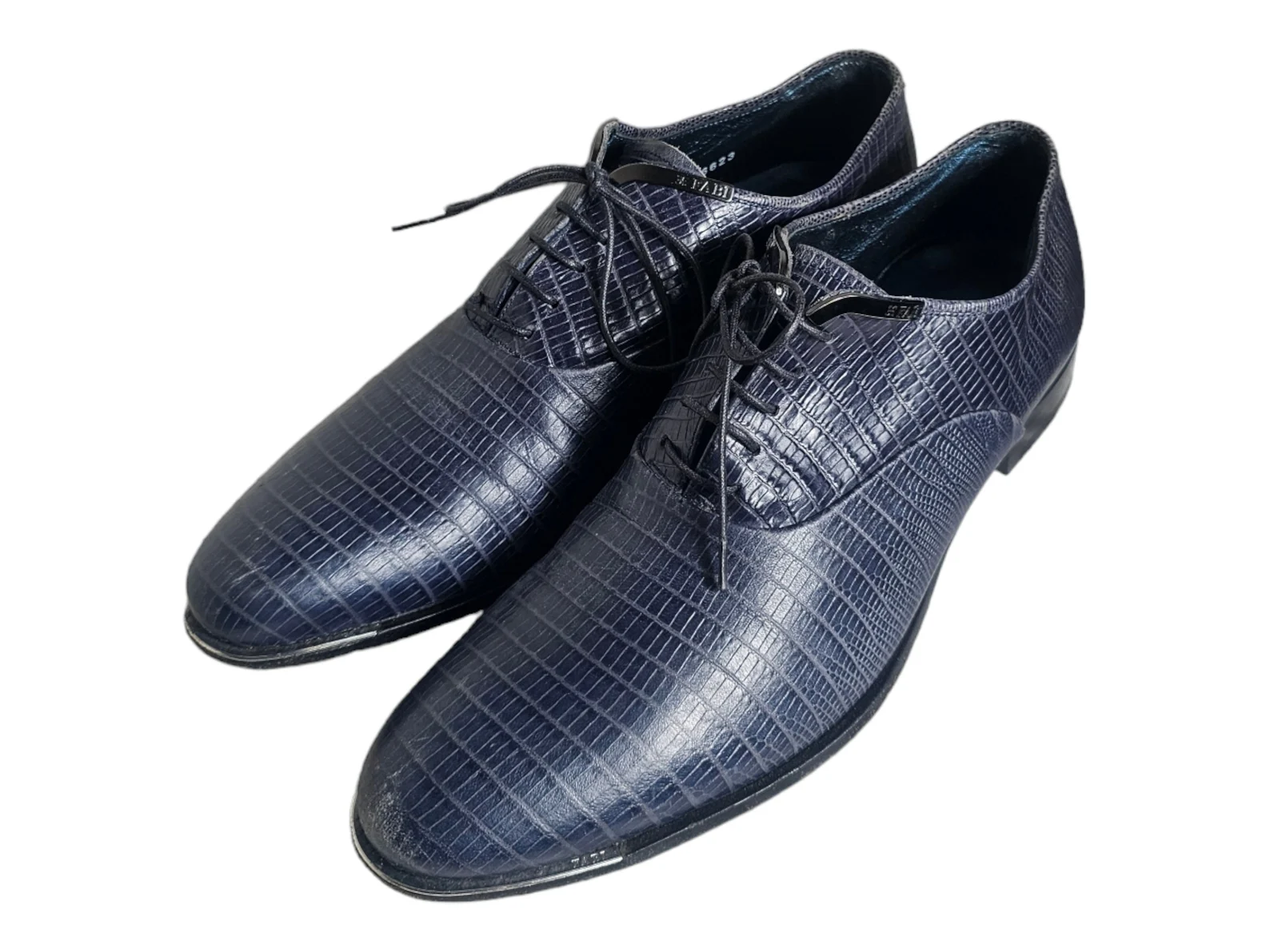 Fabi Derby Oxfords Men's Exotic Print Leather Navy Blue Shoes Italy Size EU 40 US 7 - Image 9