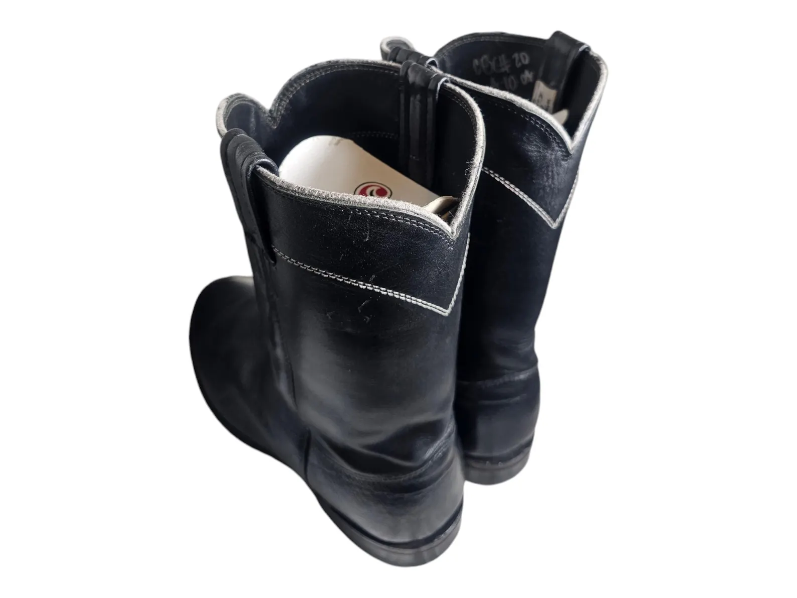 Larry Mahan Men's 9.5 D Black Exotic Leather Smooth Ostrich Ropers Cowboy Boots - Image 4