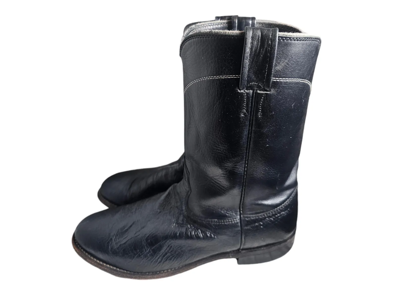 Larry Mahan Men's 9.5 D Black Exotic Leather Smooth Ostrich Ropers Cowboy Boots - Image 6