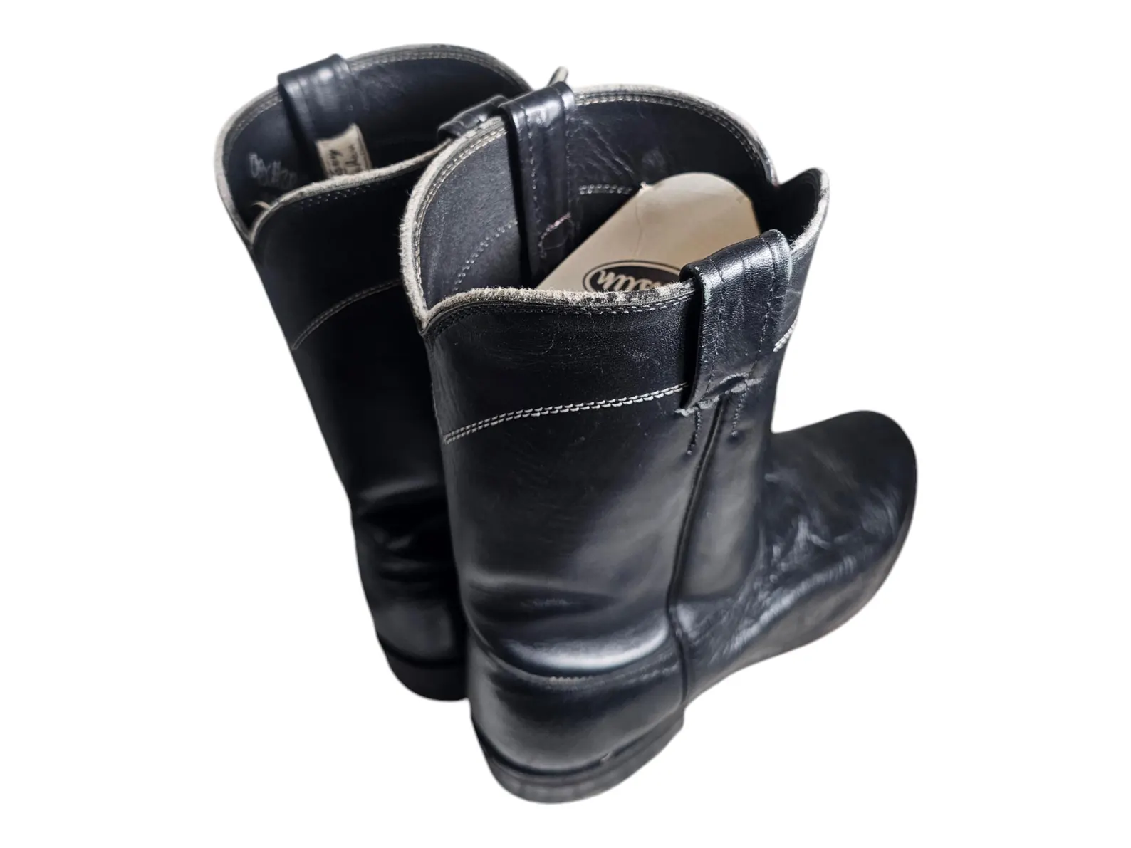 Larry Mahan Men's 9.5 D Black Exotic Leather Smooth Ostrich Ropers Cowboy Boots - Image 7