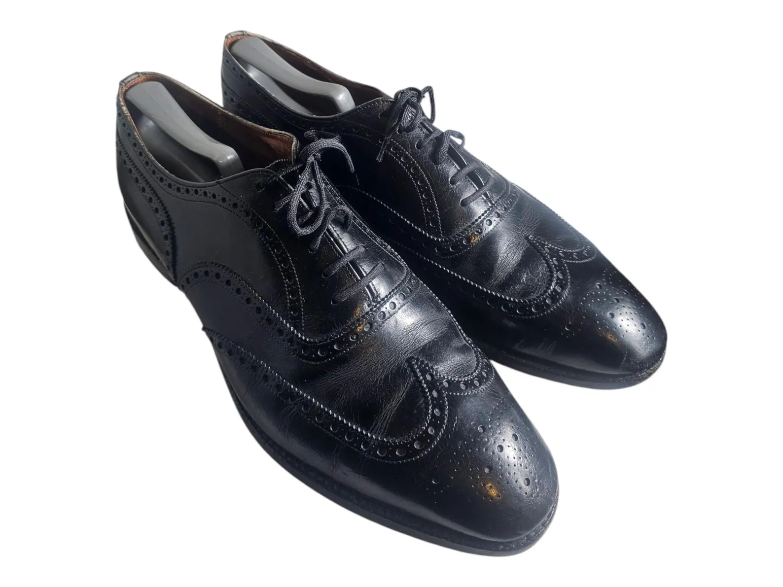 Vintage CHURCH'S Size 10.5 Black Leather Wingtip Lace Up Brogue/Rare English Dress Shoes