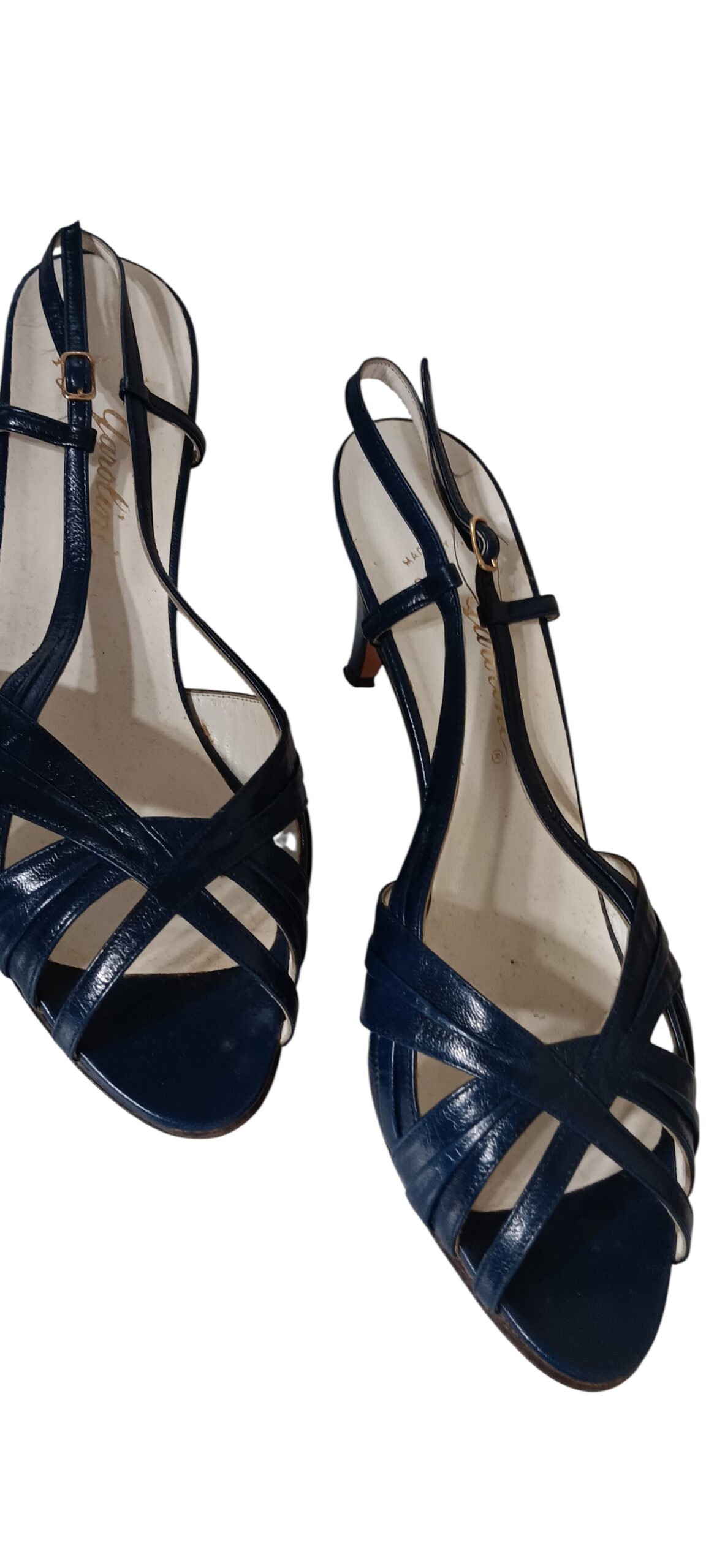 Women’s Navy Blue Strappy Slingback Heels Open Toe Sandals By Garolini Size 9M - Image 3