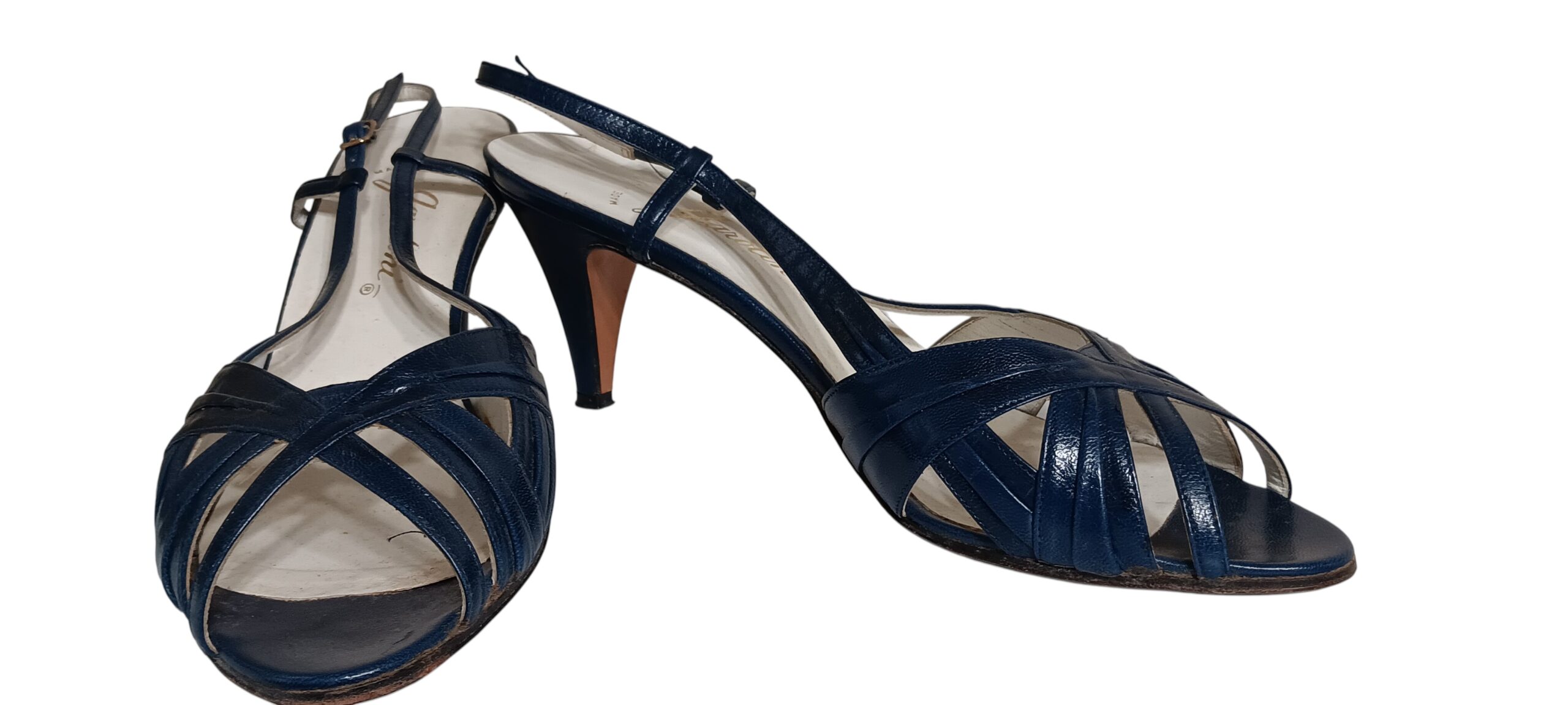 Women’s Navy Blue Strappy Slingback Heels Open Toe Sandals By Garolini Size 9M