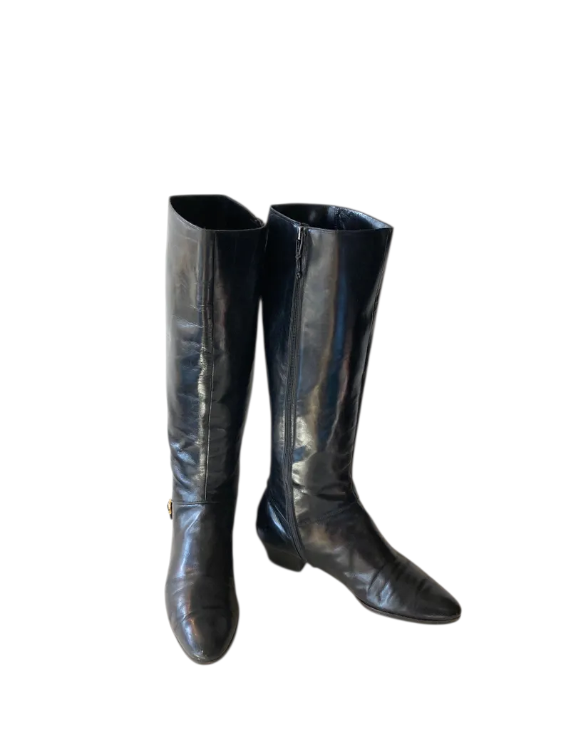 Vintage FERRAGAMO black leather boots- made in ITALY sz 8.5 b