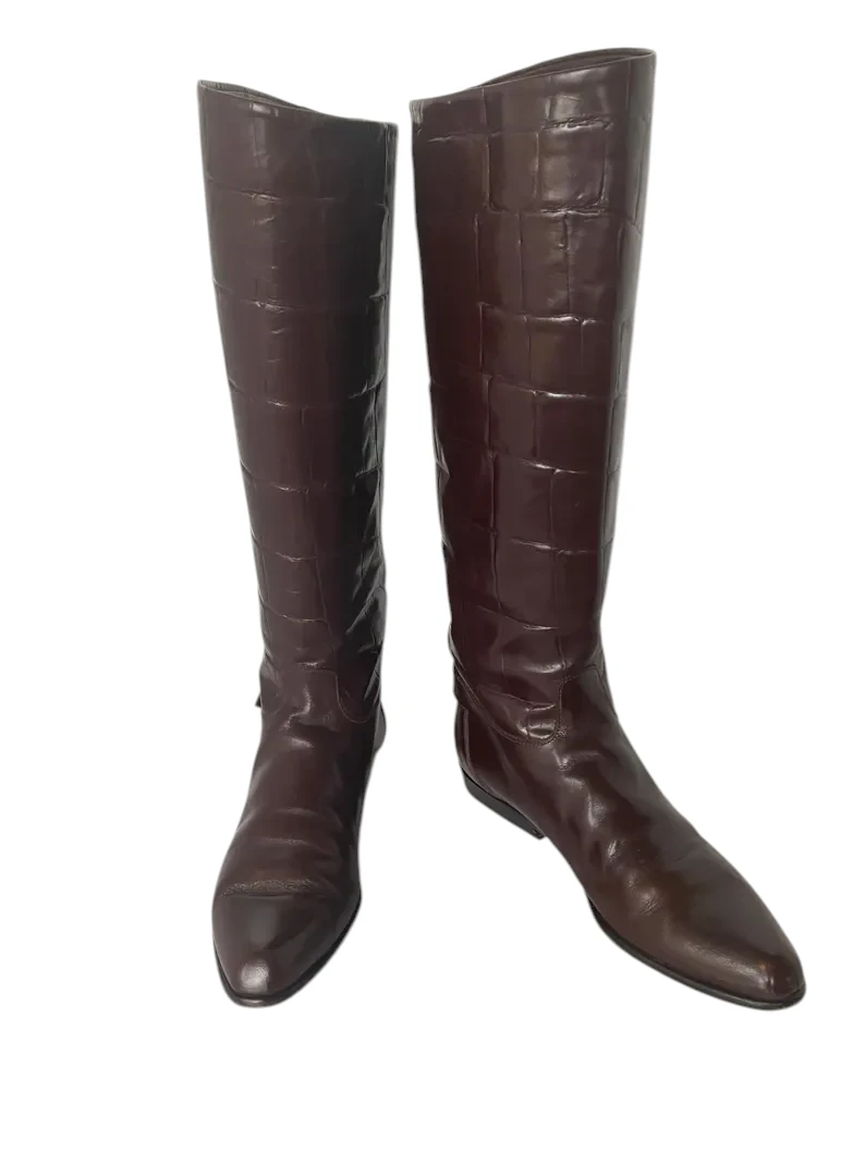 Vintage Charles David Croc Print Leather Knee High Boots, Size 8 AA
