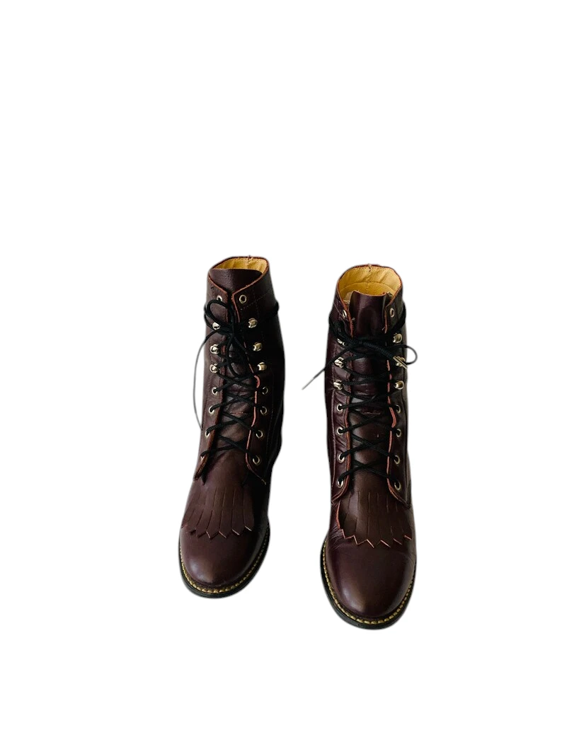 Size 6m vintage eggplant brown leather lace up granny combat boots- - Image 3