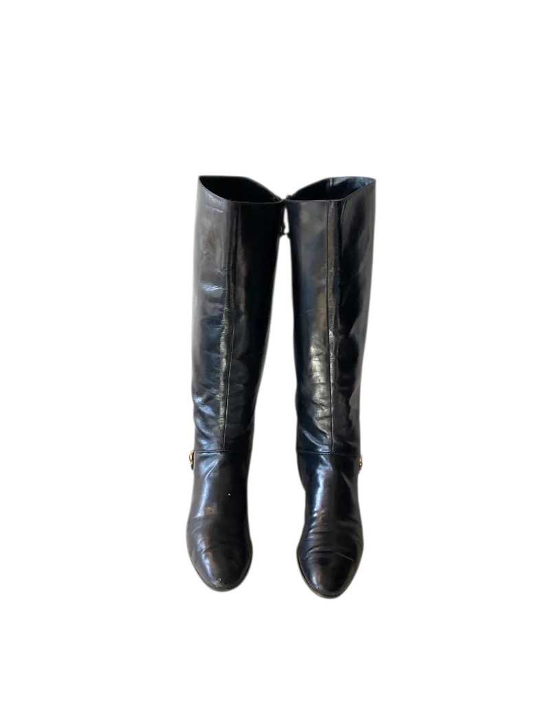 Vintage FERRAGAMO black leather boots- made in ITALY sz 8.5 b - Image 2