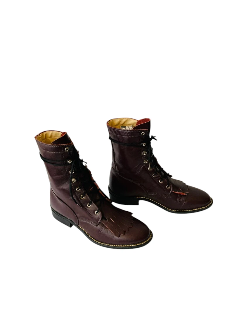 Size 6m vintage eggplant brown leather lace up granny combat boots- - Image 4