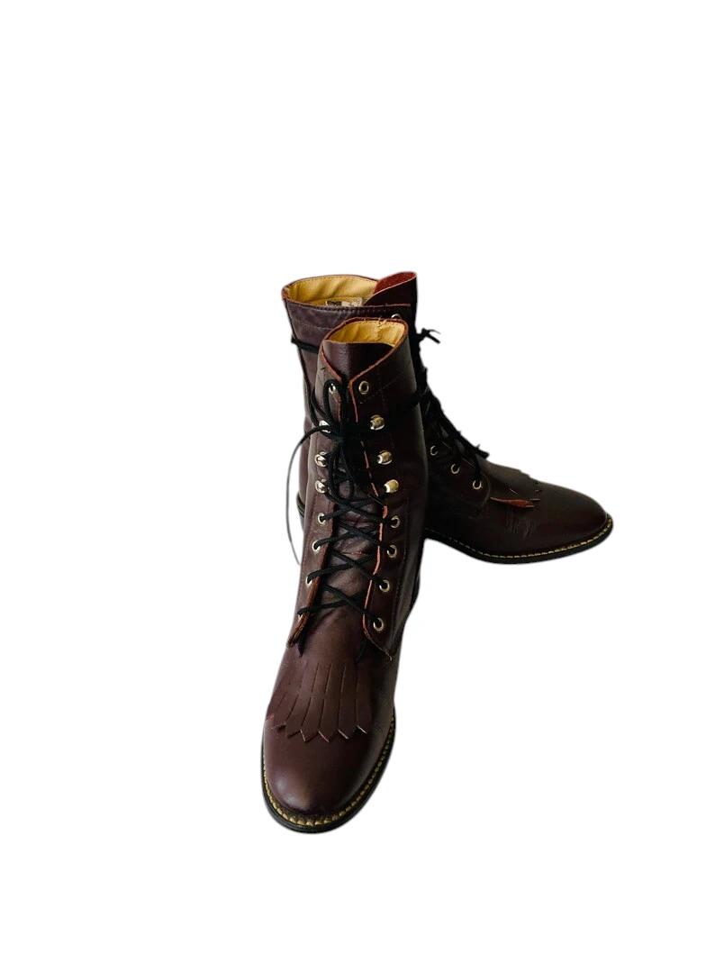 Size 6m vintage eggplant brown leather lace up granny combat boots- - Image 5