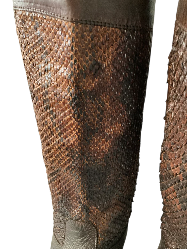 Vintage VIA SPIGA Snakeskin Leather Boots, Brown Knee High Boots, Size 8 - Image 7