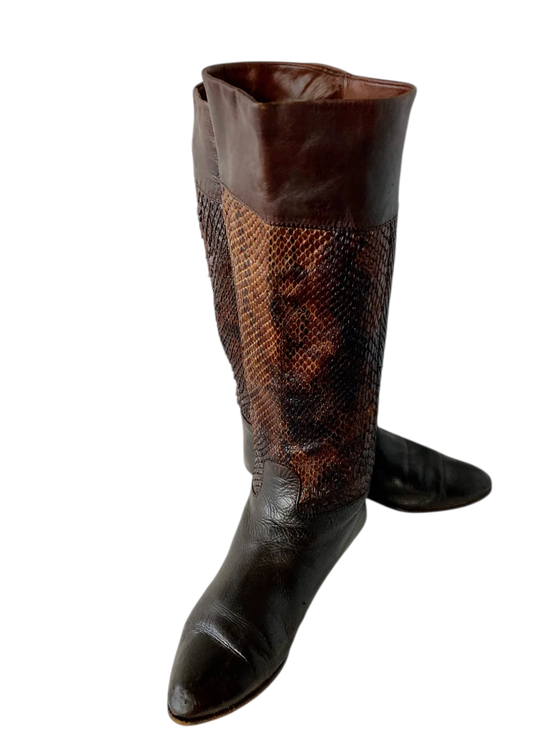 Vintage VIA SPIGA Snakeskin Leather Boots, Brown Knee High Boots, Size 8 - Image 5