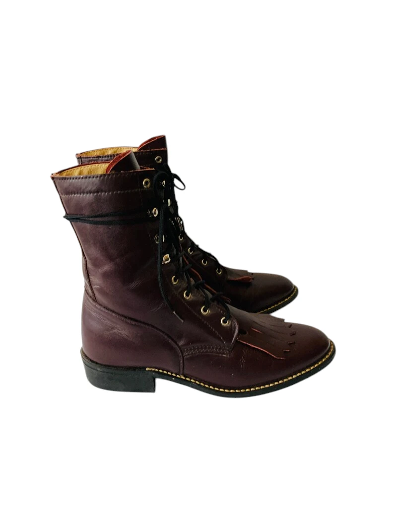 Size 6m vintage eggplant brown leather lace up granny combat boots- - Image 7
