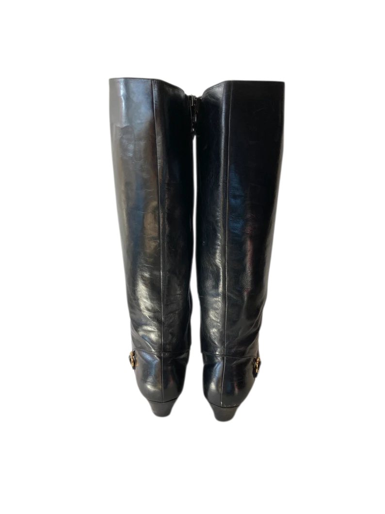Vintage FERRAGAMO black leather boots- made in ITALY sz 8.5 b - Image 4