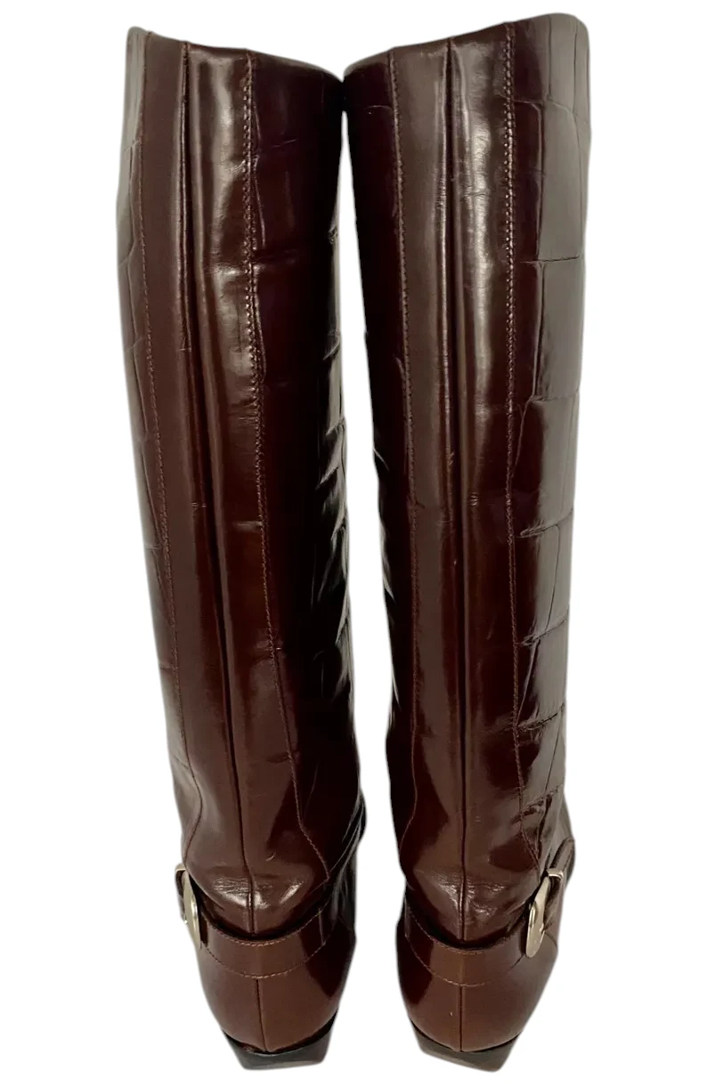Vintage Charles David Croc Print Leather Knee High Boots, Size 8 AA - Image 7
