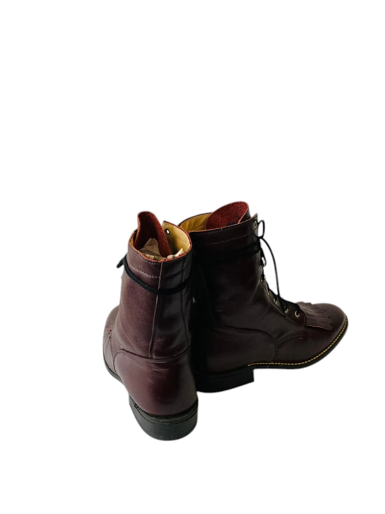Size 6m vintage eggplant brown leather lace up granny combat boots- - Image 8