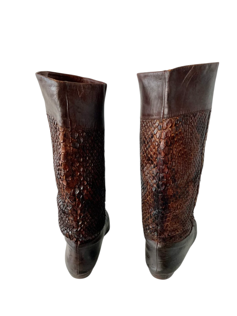 Vintage VIA SPIGA Snakeskin Leather Boots, Brown Knee High Boots, Size 8 - Image 3