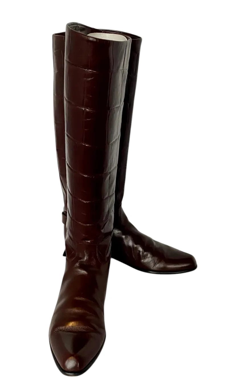 Vintage Charles David Croc Print Leather Knee High Boots, Size 8 AA - Image 8