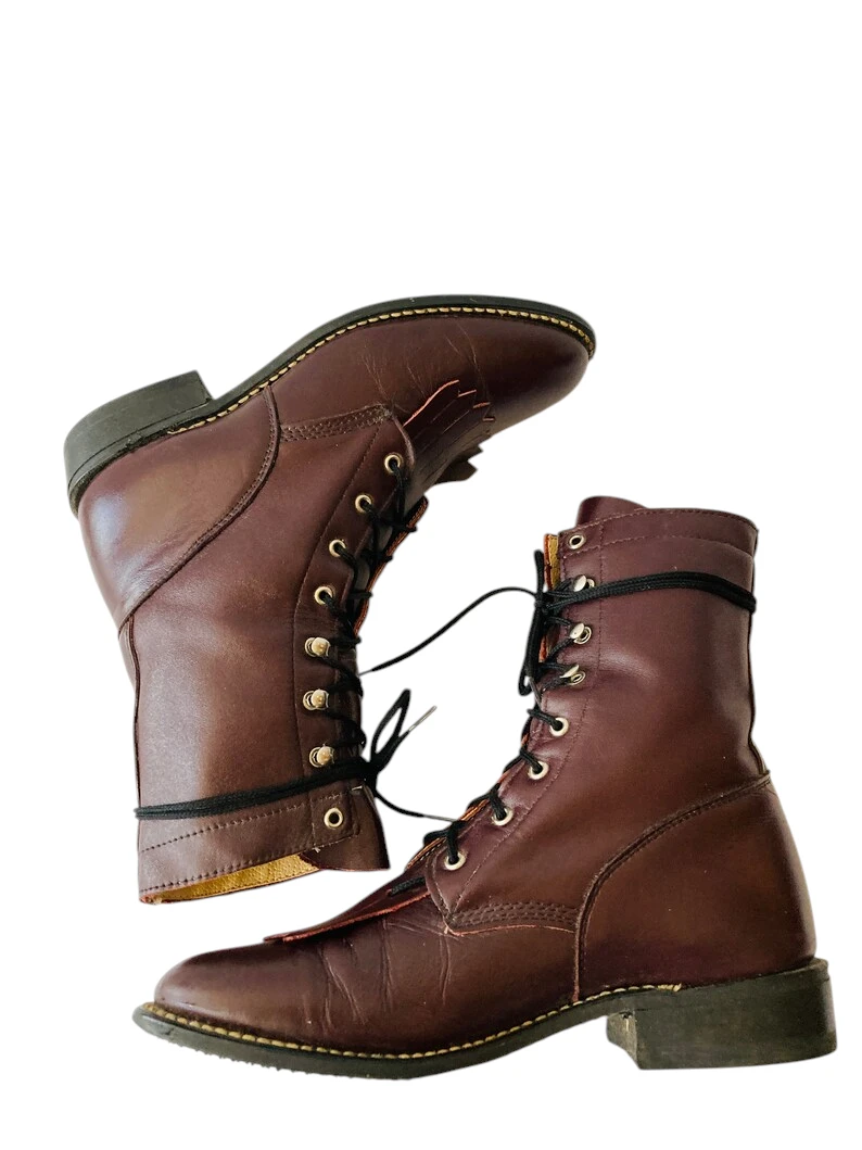 Size 6m vintage eggplant brown leather lace up granny combat boots- - Image 10