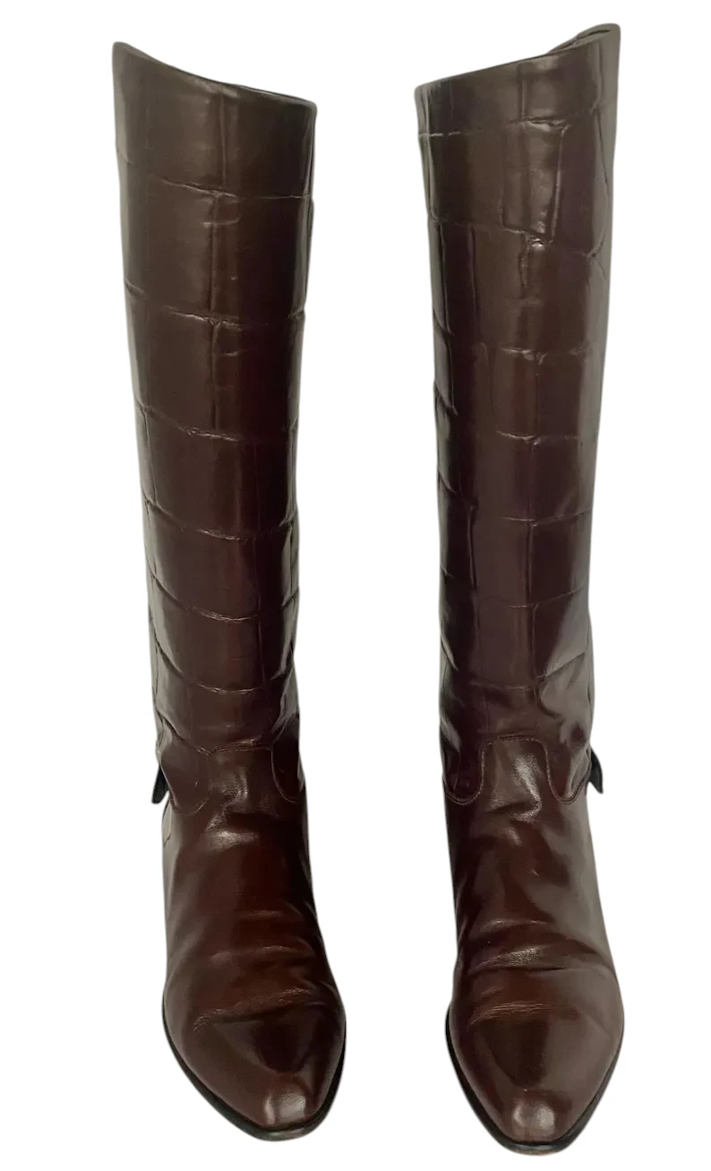 Vintage Charles David Croc Print Leather Knee High Boots, Size 8 AA - Image 10