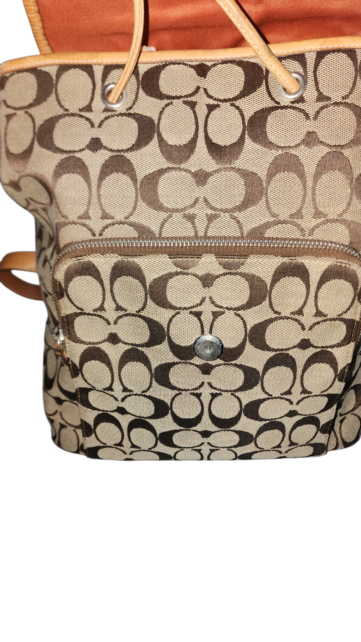 Coach Canvas Khaki and Brown Large Backpack - Image 3