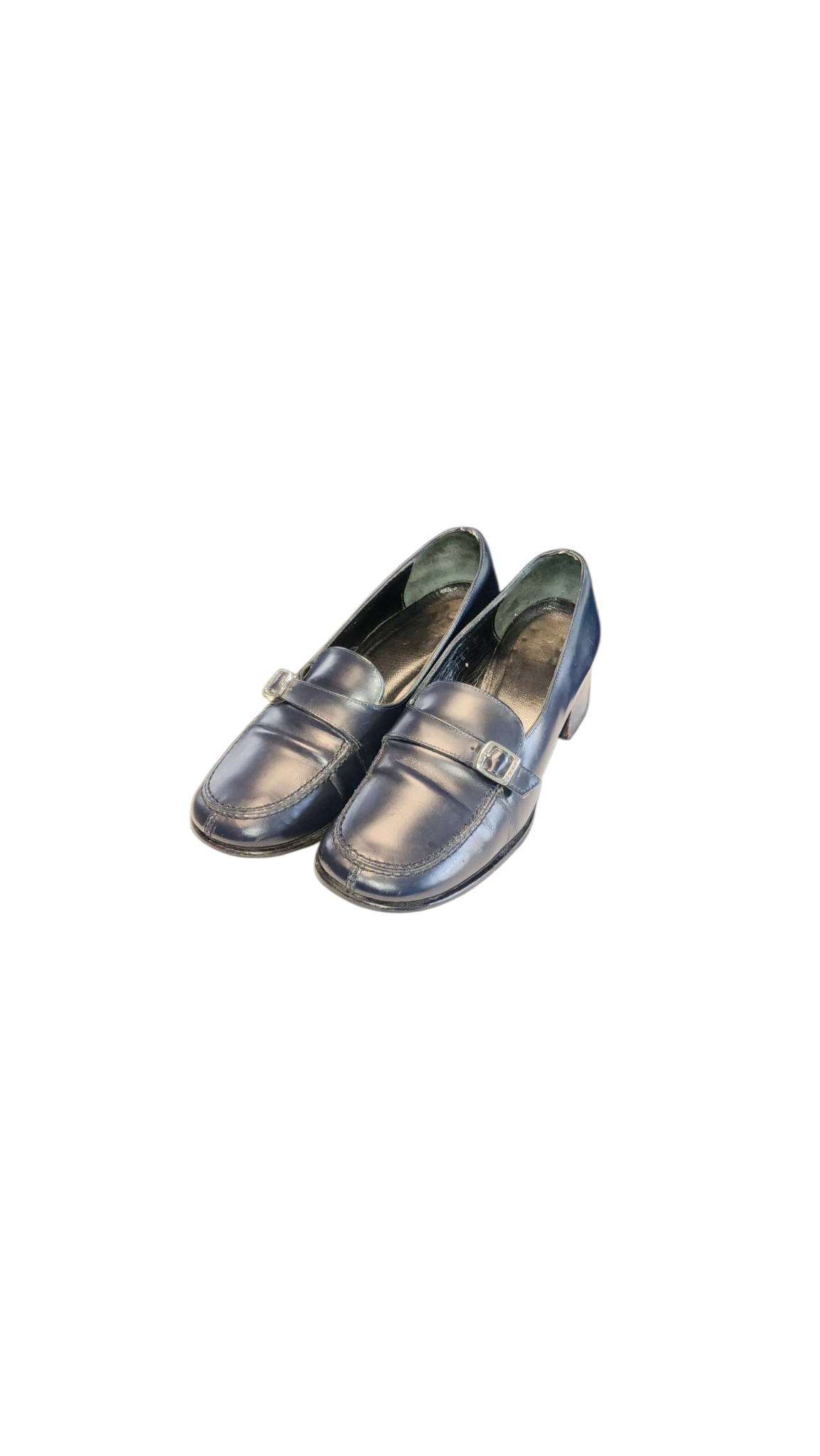 Women Vintage Leather Navy Blue Loafers By Coach Size 7 - Image 3