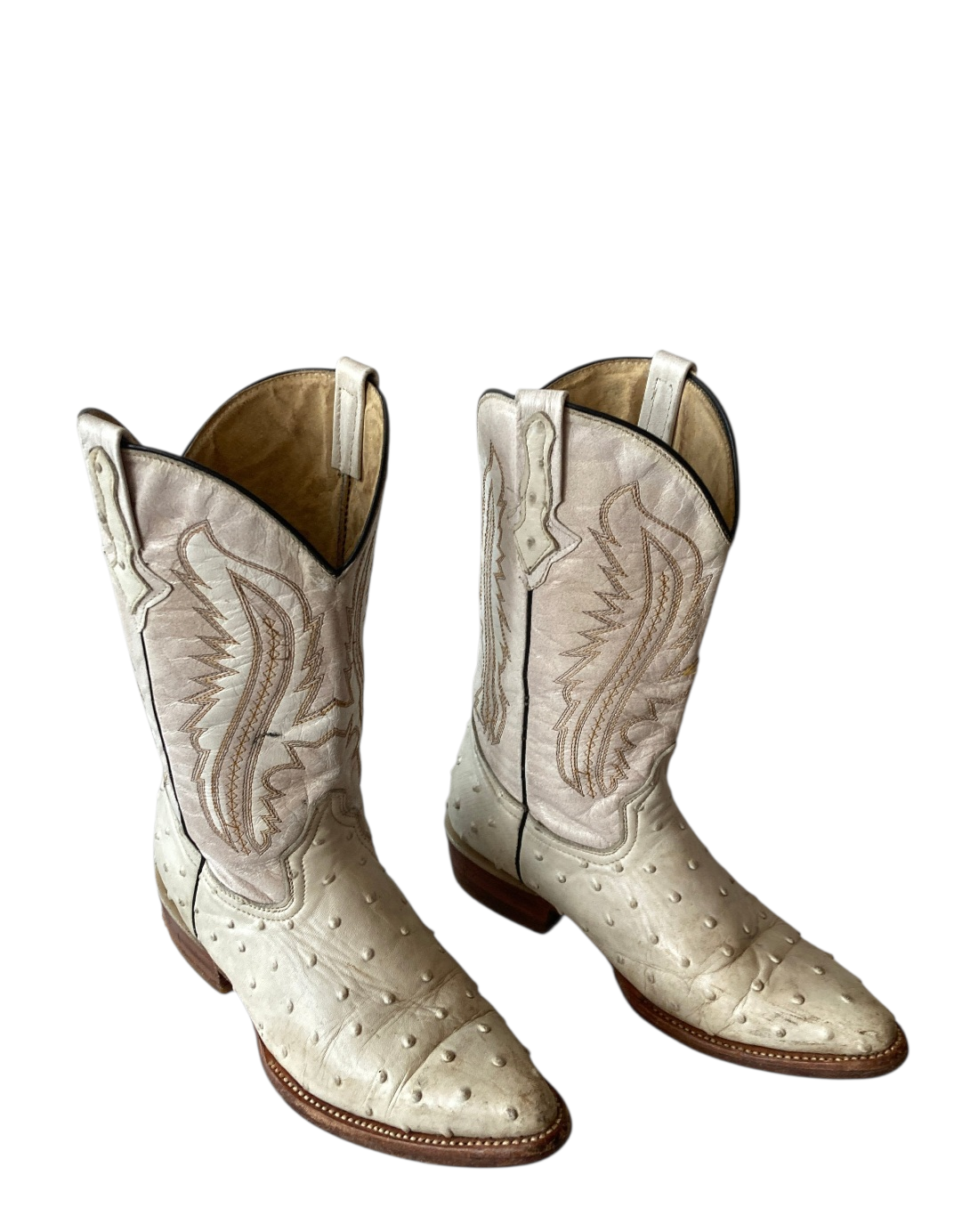 Vintage White Ostrich Leather Cowboy Boots By El Pajuelo- Western Chic Size 6