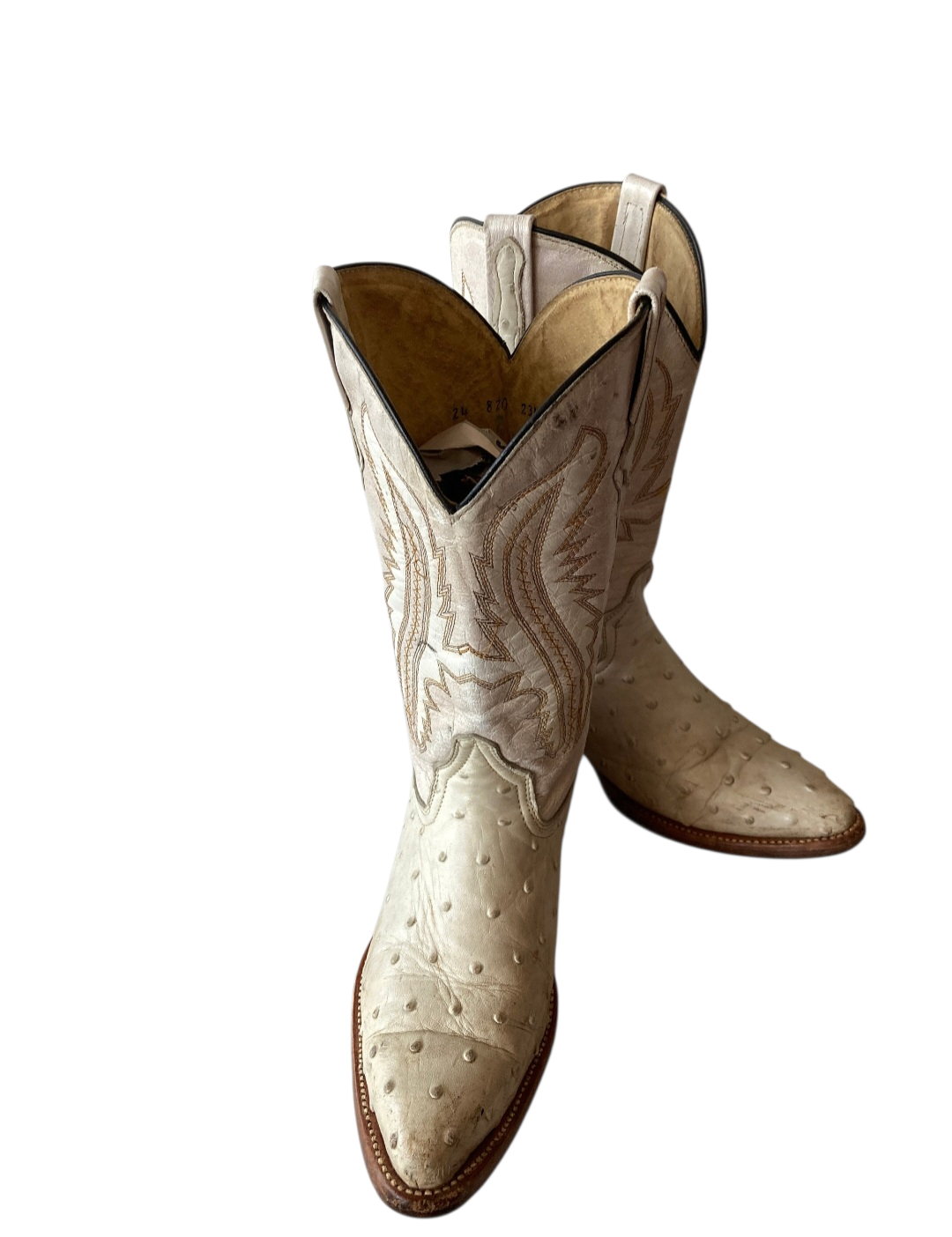 Vintage White Ostrich Leather Cowboy Boots By El Pajuelo- Western Chic Size 6 - Image 9