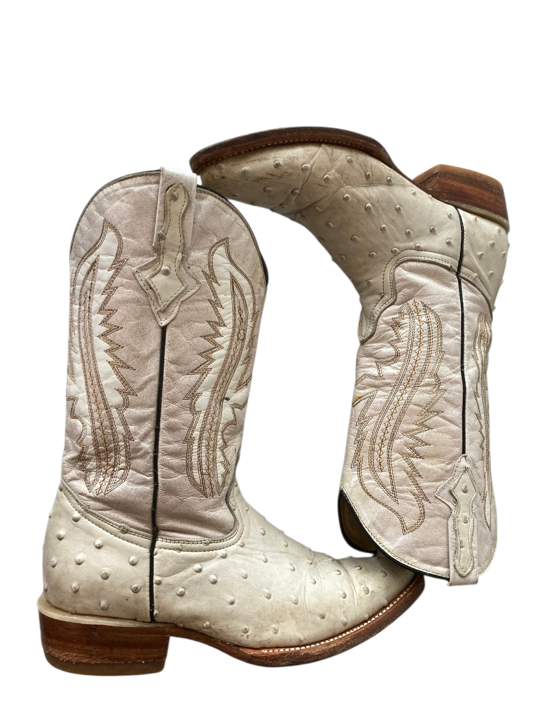 Vintage White Ostrich Leather Cowboy Boots By El Pajuelo- Western Chic Size 6 - Image 6