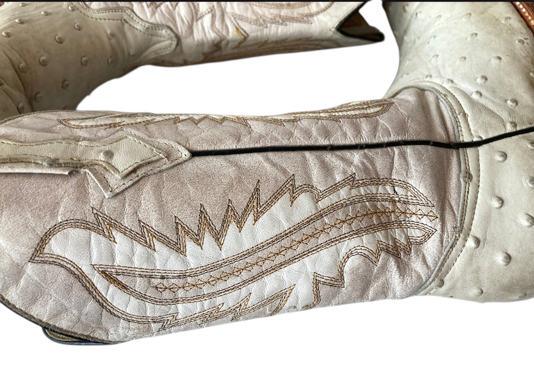 Vintage White Ostrich Leather Cowboy Boots By El Pajuelo- Western Chic Size 6 - Image 10