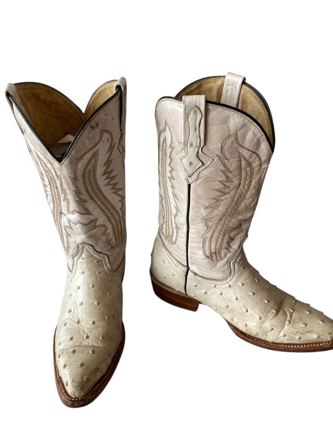 Vintage White Ostrich Leather Cowboy Boots By El Pajuelo- Western Chic Size 6 - Image 5